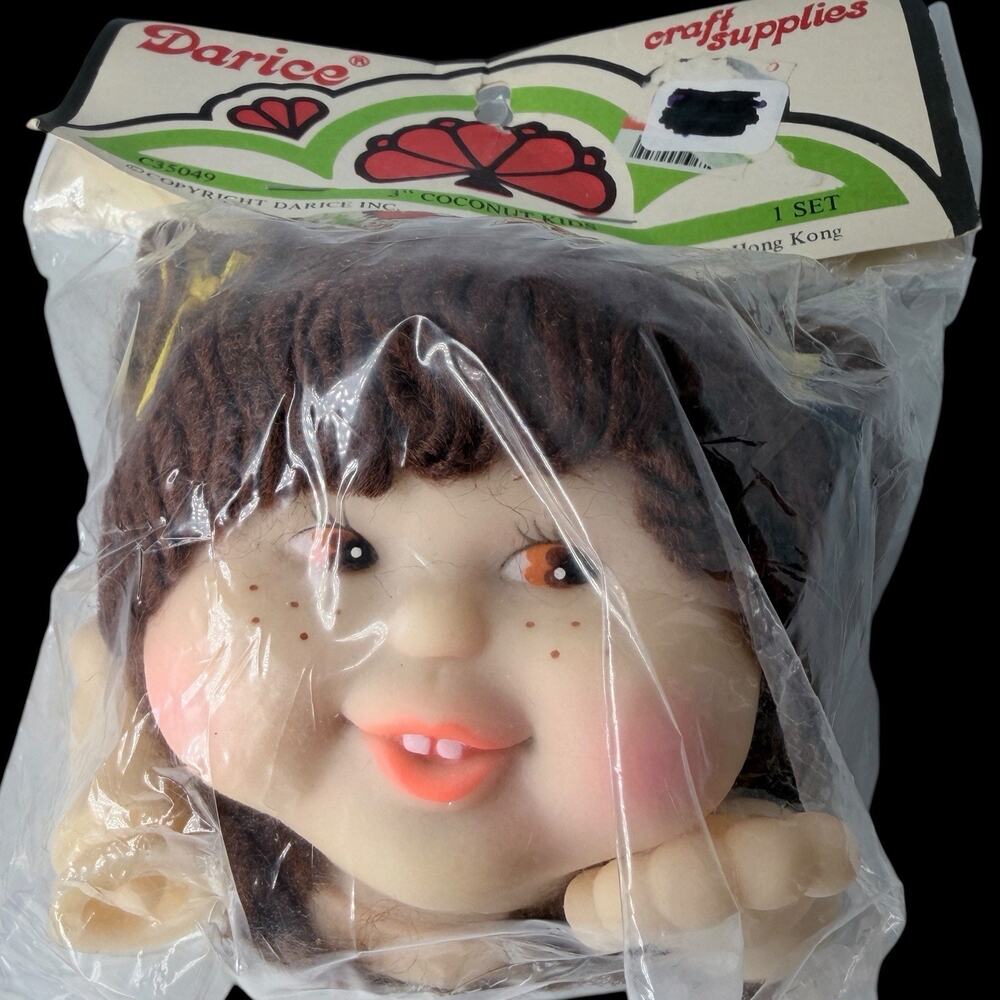 Vtg Darice Doll Head 3 In Hands Brown Yarn Hair Craft NOS C35049 Coconut Kids
